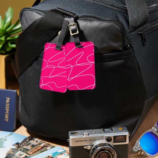 Hot Pink Line Art Gepäckanhänger (Vorderseite & Rückseite)