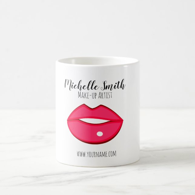 Hot Pink Lips Design Make-up Künstler Kaffeetasse (Mittel)