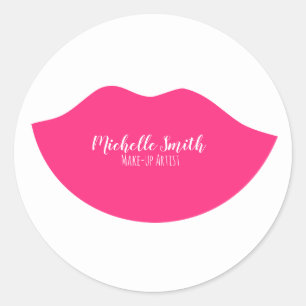 Hot Pink Lips Design Make-up Künstler Runder Aufkleber