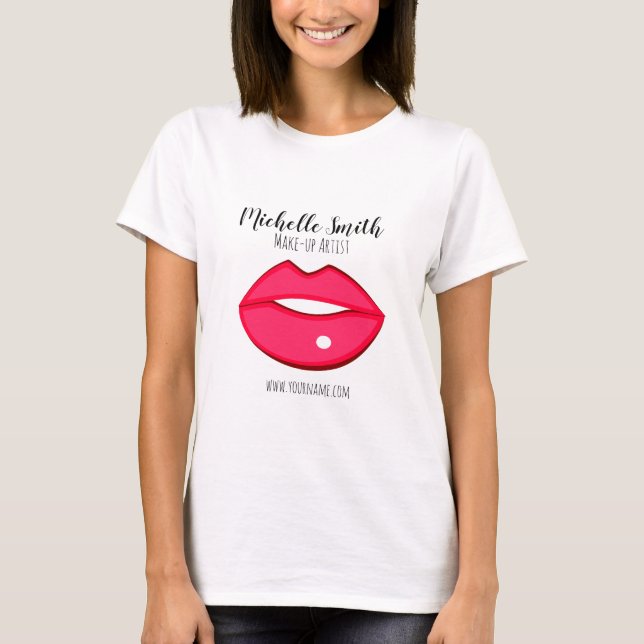 Hot Pink Lips Design Make-up Künstler T-Shirt (Vorderseite)