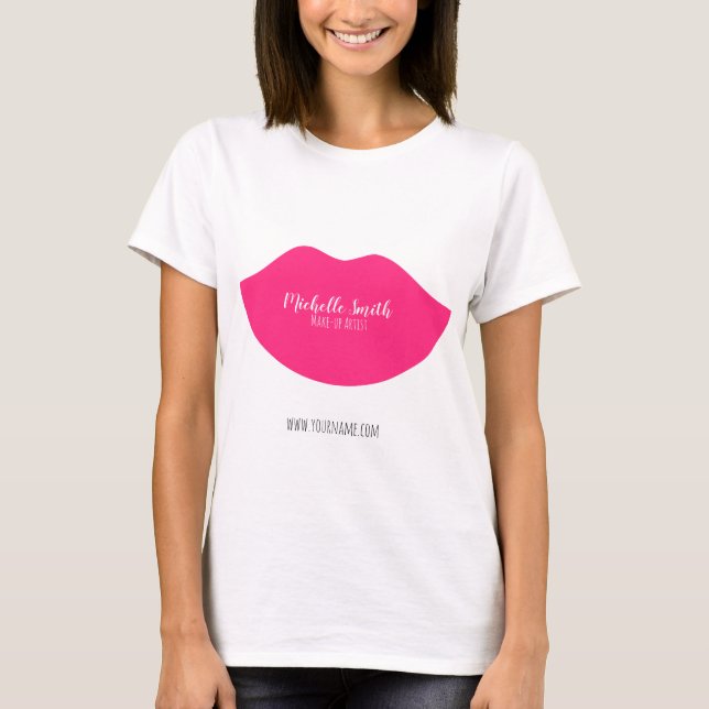 Hot Pink Lips Design Make-up-Künstler T-Shirt (Vorderseite)
