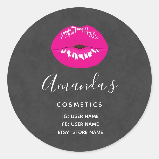 Hot Pink Lips Glamour Illustration Business Runder Aufkleber (Vorderseite)