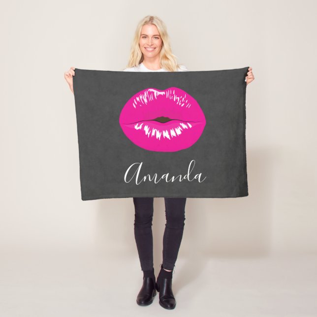Hot Pink Lips Glamour Illustration Fleecedecke (Beispiel)