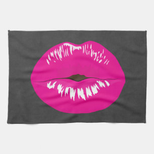 Hot Pink Lips Glamour Illustration Geschirrtuch