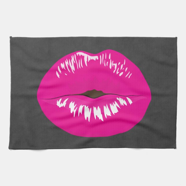 Hot Pink Lips Glamour Illustration Geschirrtuch (Horizontal)