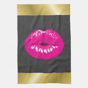 Hot Pink Lips Glamour Illustration Geschirrtuch
