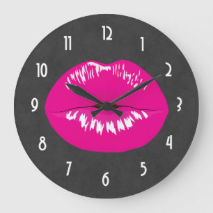 Hot Pink Lips Glamour Illustration Große Wanduhr