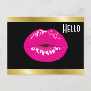Hot Pink Lips Glamour Illustration Hallo Postkarte