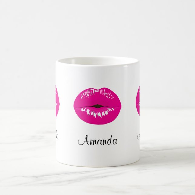 Hot Pink Lips Glamour Illustration Kaffeetasse (Mittel)