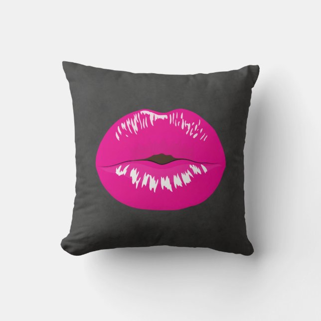 Hot Pink Lips Glamour Illustration Kissen (Vorderseite)