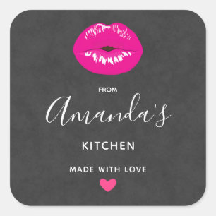 Hot Pink Lips Glamour Illustration Küche Quadratischer Aufkleber