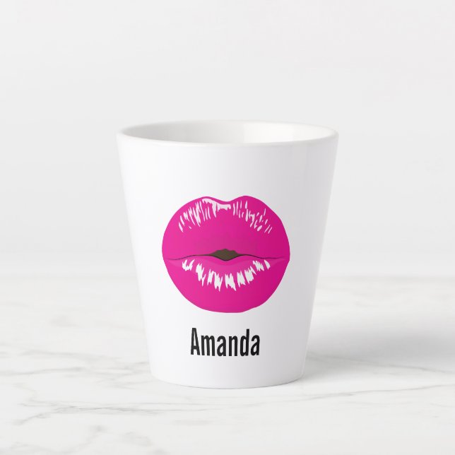 Hot Pink Lips Glamour Illustration Milchtasse (Vorderseite)