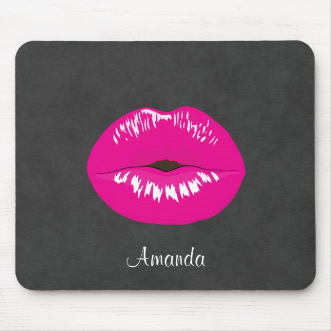 Hot Pink Lips Glamour Illustration Mousepad (Vorne)