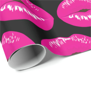 Hot Pink Lips Glamour Illustration Muster Geschenkpapier