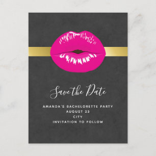 Hot Pink Lips Glamour Illustration Save the Date Einladungspostkarte