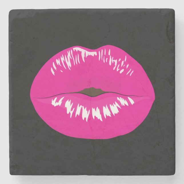 Hot Pink Lips Glamour Illustration Steinuntersetzer (Vorderseite)