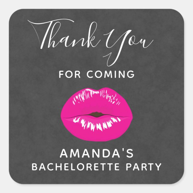 Hot Pink Lips Glamour Illustration Vielen Dank Quadratischer Aufkleber (Vorderseite)