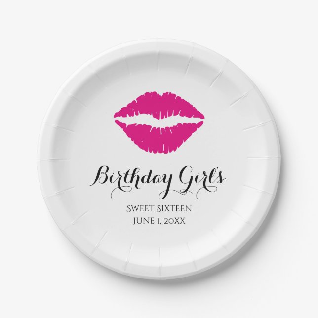 Hot Pink Lipstick 16 . Geburtstag Geburtstagsparte Pappteller (Vorderseite)