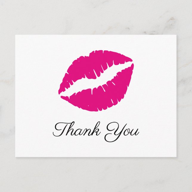 Hot Pink Lipstick Kiss Elegant Vielen Dank Postkarte (Vorderseite)