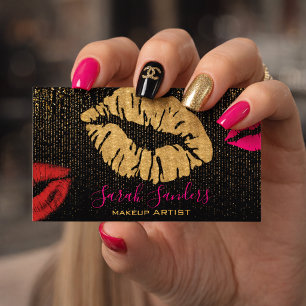 Hot Pink Lipstick Makeup Artist Gold Black Visitenkarte