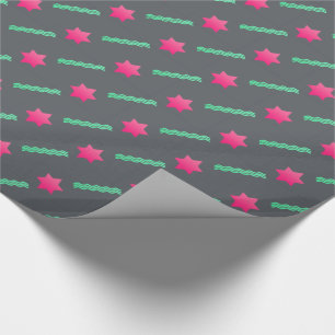 Hot Pink Magen David, Mint Streamers on Dark Gray Geschenkpapier