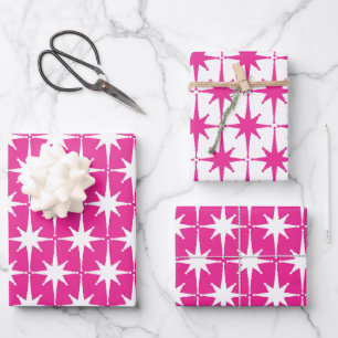 Hot Pink Magenta Bright Retro Sternexplosion Muste Geschenkpapier Set