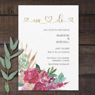 Hot Pink Magenta Floral Elegantes Gold Script Herz Einladung
