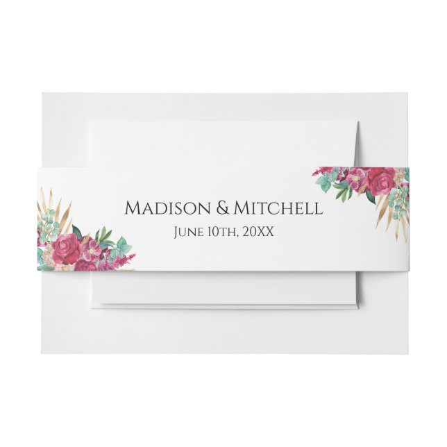 Hot Pink Magenta Floral Elegantes Gold Script Herz Einladungsbanderole (Vorderseite Beispiel)