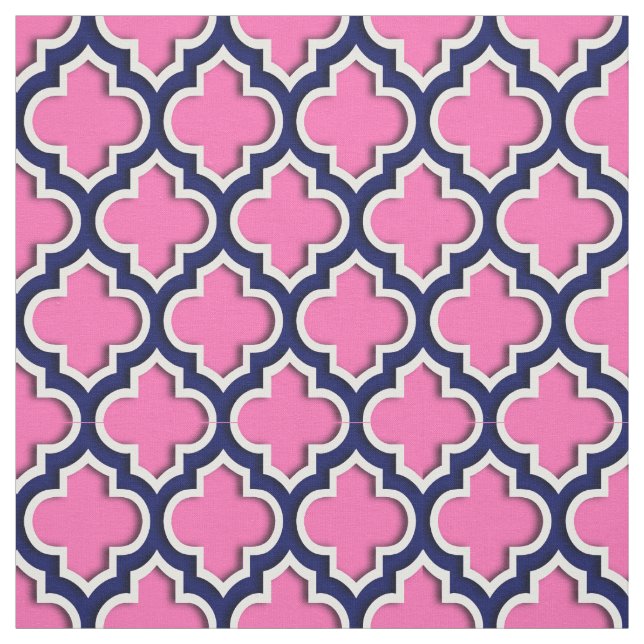 Hot Pink, Marineblau, marokkanischer Quatrefolie # Stoff (Muster)