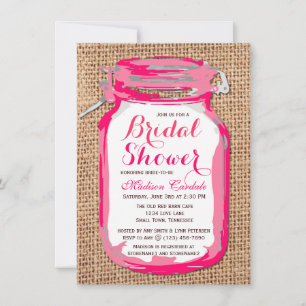 Hot Pink Mason Jar Bridal Dusche Einladungen