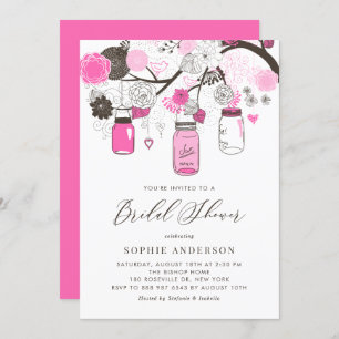 Hot Pink Mason Jars Brautparty Einladung