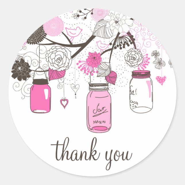 Hot Pink Mason Jars Vielen Dank Sticker (Vorderseite)