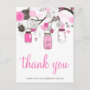 Hot Pink Mason Jars Wedding Danke Postcard Postkarte