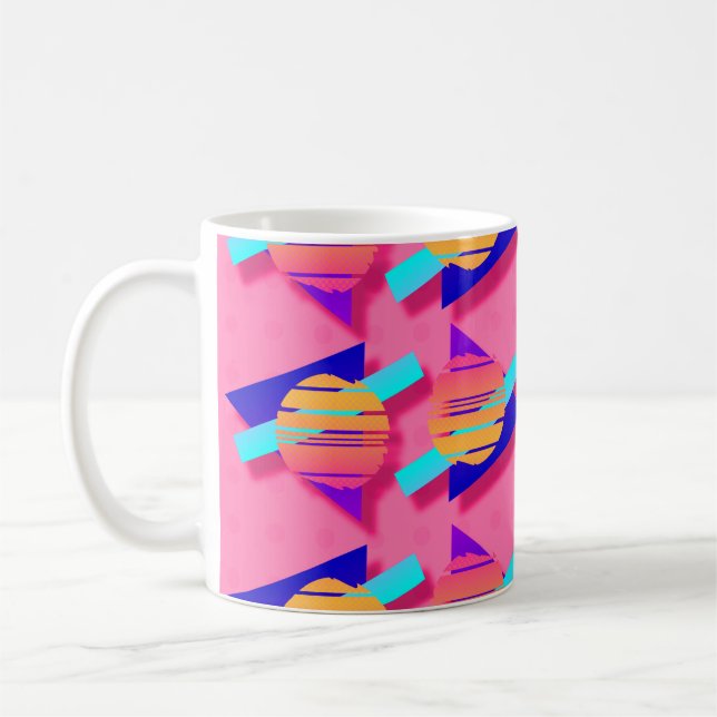 Hot Pink Memphis Neon Dreieck Muster Kaffeetasse (Links)