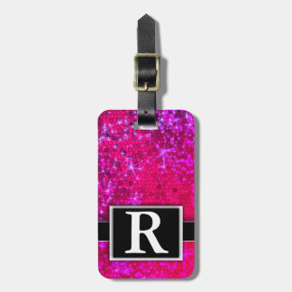 Hot Pink Metallic Glitzer Modernes, elegantes Mono Gepäckanhänger