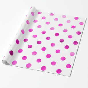 Hot Pink Metallische Imitat Fohlen Polka Dot White Geschenkpapier