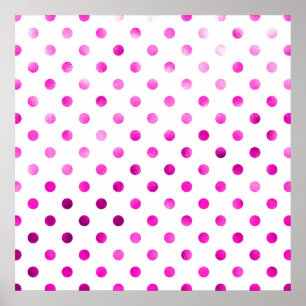 Hot Pink Metallische Imitat Fohlen Polka Dot White Poster