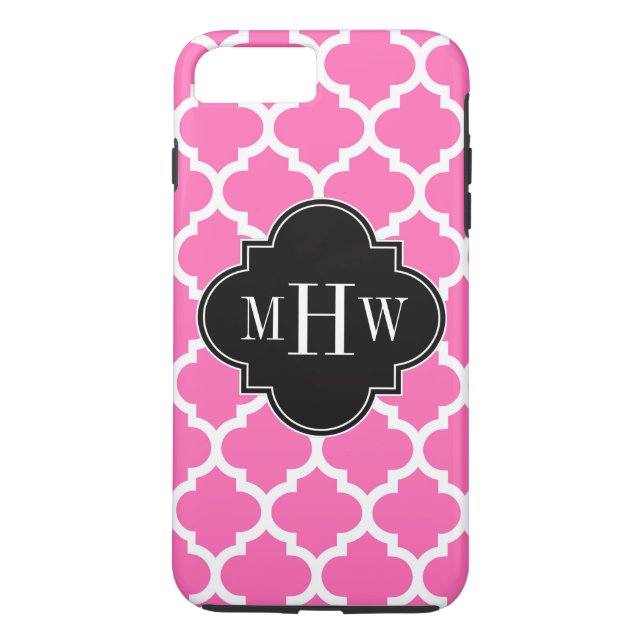Hot Pink mit marokkanischer #5 Black 3 Initial Mon Case-Mate iPhone Hülle (Rückseite)