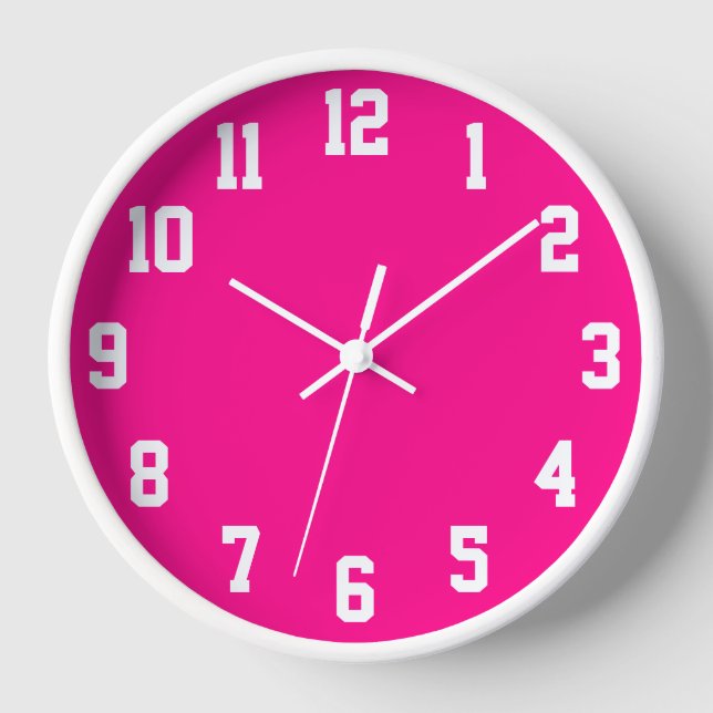 Hot Pink mit weißen Sportnummern Uhr (Vorderseite)