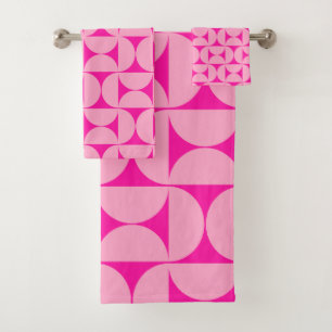 Hot Pink Mitte des Jahrhunderts Modernes Muster Badhandtuch Set