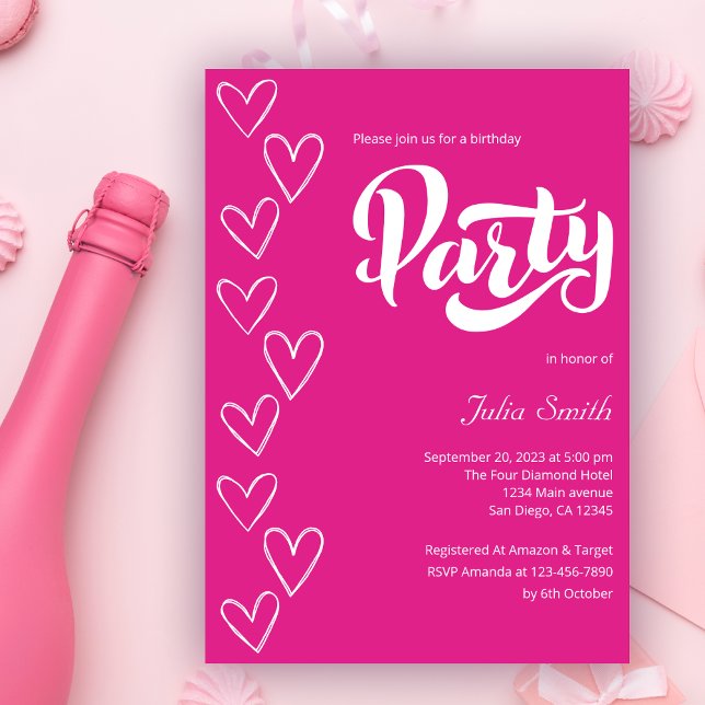 Hot Pink Modern Girl Birthday Party Einladung (Von Creator hochgeladen)