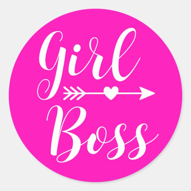 Hot Pink Modern Girl Boss Runder Aufkleber (Vorderseite)