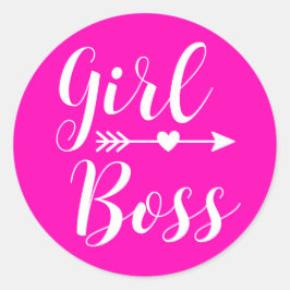 Hot Pink Modern Girl Boss Runder Aufkleber