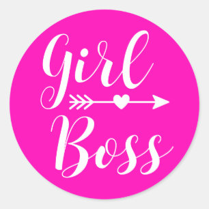 Hot Pink Modern Girl Boss Runder Aufkleber