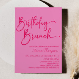 Hot Pink Modern Minimalist Birthday Brunch Party Einladung