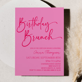 Hot Pink Modern Minimalist Birthday Brunch Party Einladung