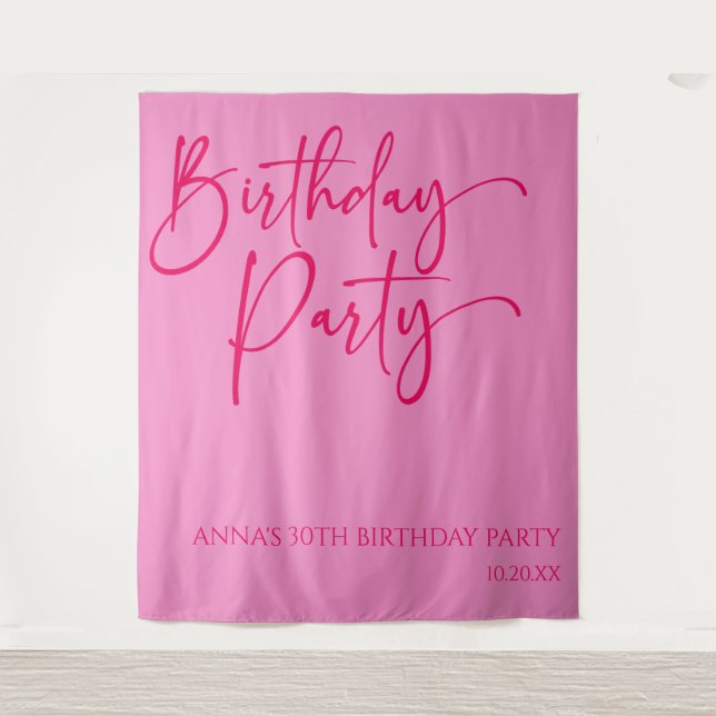 Hot Pink Modern Minimalist Birthday Party Wandteppich (Vorderseite)