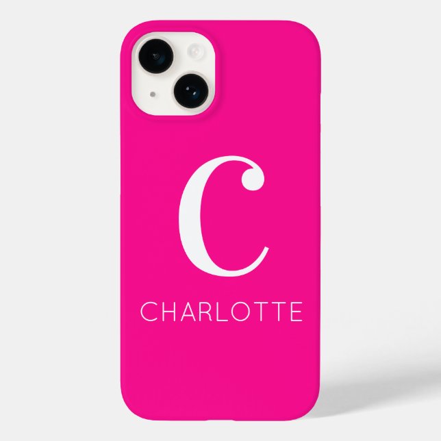 Hot Pink Modern Monogram Case-Mate iPhone Hülle (Rückseite)