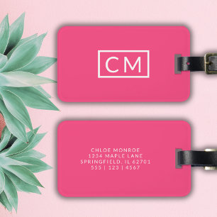 Hot Pink Modern Monogram Simple Initial Luggage Gepäckanhänger