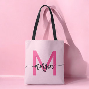 Hot Pink Modern Script Girl Monogram Name